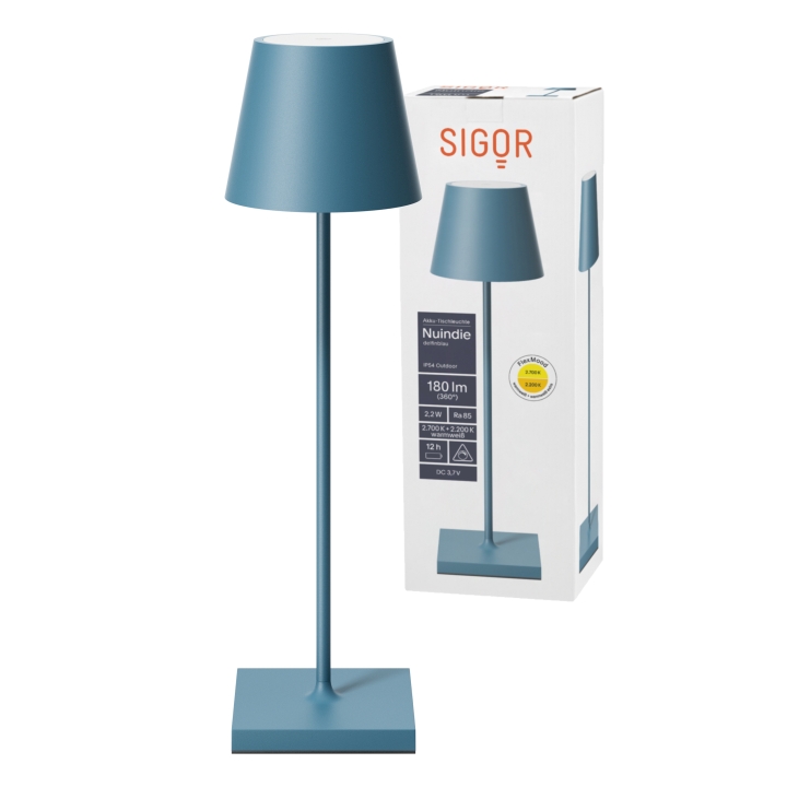 Sigor LED-Akku-Tischleuchte Nuindie in Farbe delphinblau, dimmbar