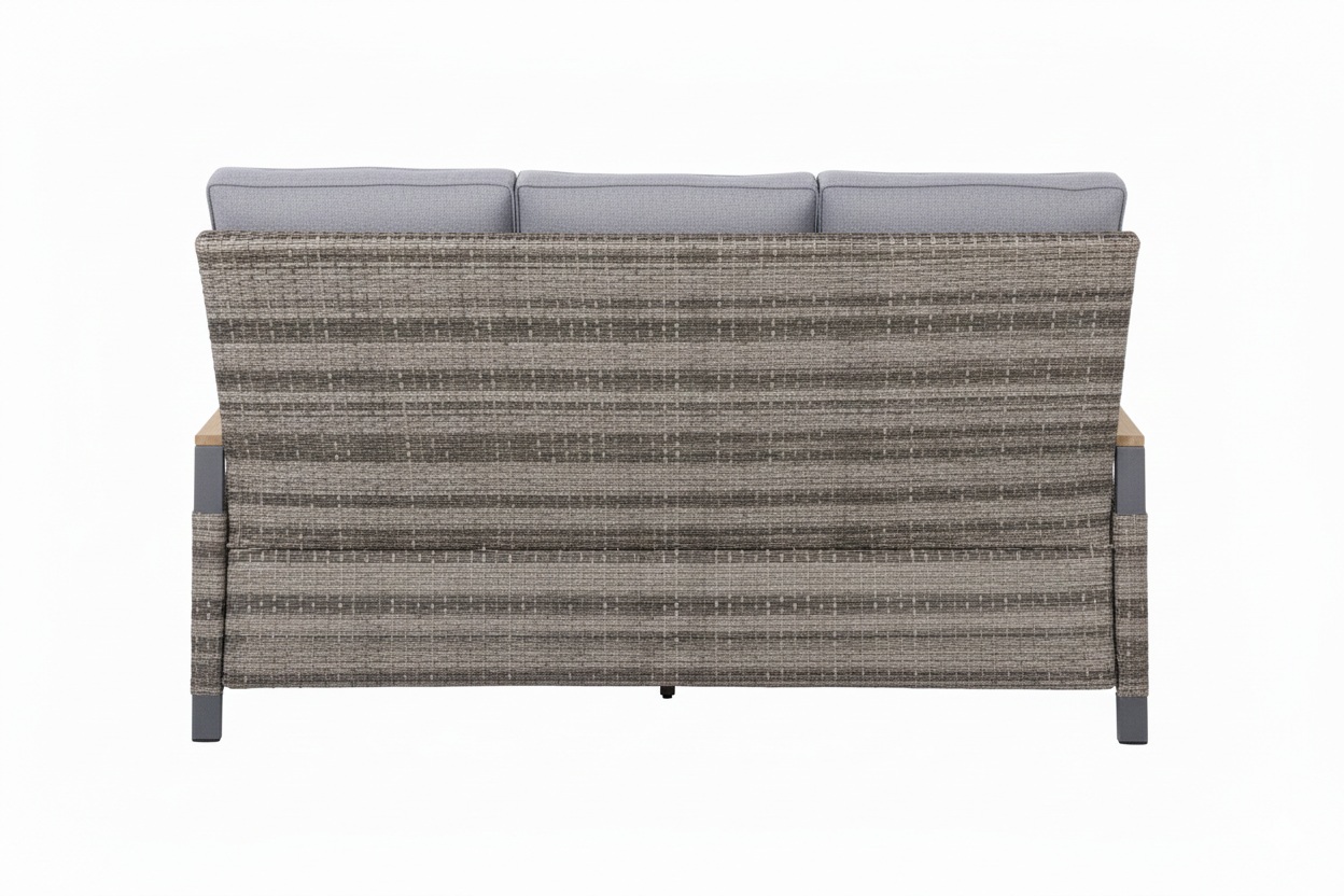 L.C. Wholesaler Outdoor-Sofa KERAMO 3-sitzig in Geflecht natur-grau, Couch, Mobiliar, Dekoration für Zuhause, Kissen