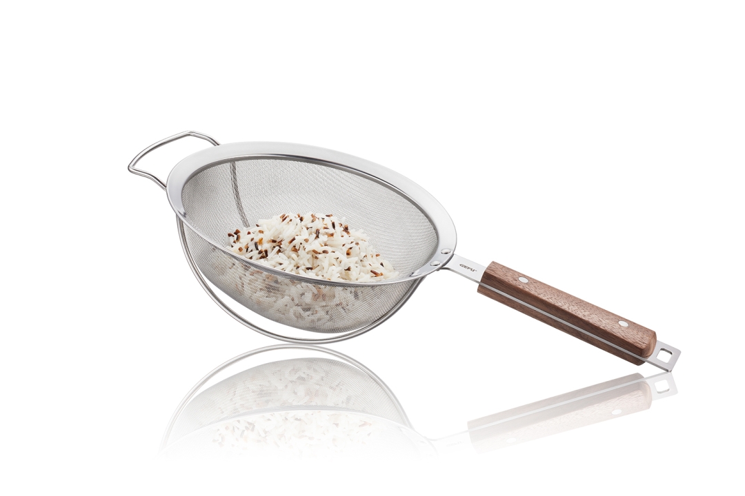 GEFU Sieb mit Holzgriff PASSO ca. B39,5 H8,3 T20 cm in silber / braun
