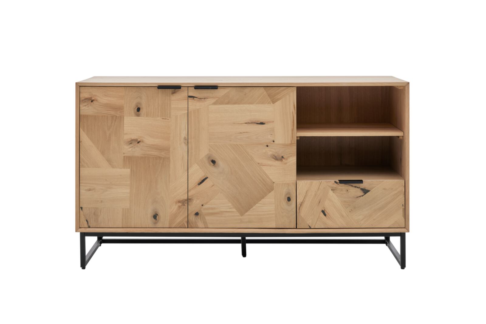 Roomio Sideboard NO. 2002 in Eiche Echtholzfurnier natur / Front Patchwork-Design