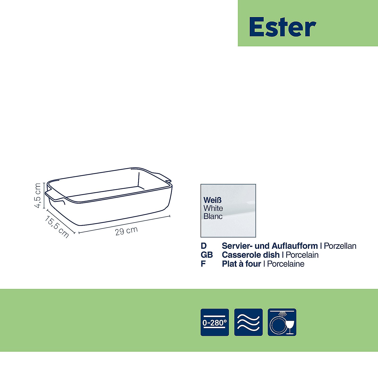 Kela Servier-und Auflaufform Ester ESTER in Weiß, Wanne