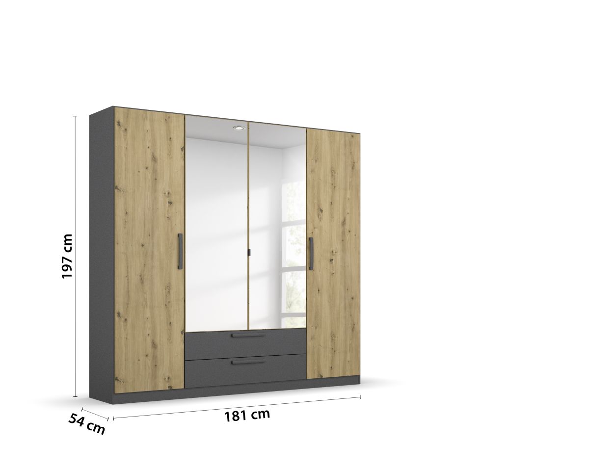Rauch Drehtürenschrank STYLEUP 4-türig in Dekor Eiche Artisan/grau metallic