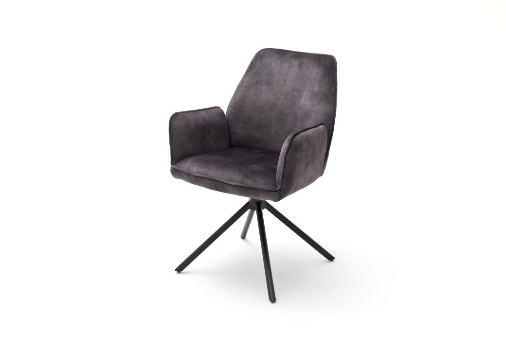 Stuhl Ottama, Stoff Vintage Velouroptik anthrazit, 4-Fuss-Gestell 180 Grad drehbar schwarz