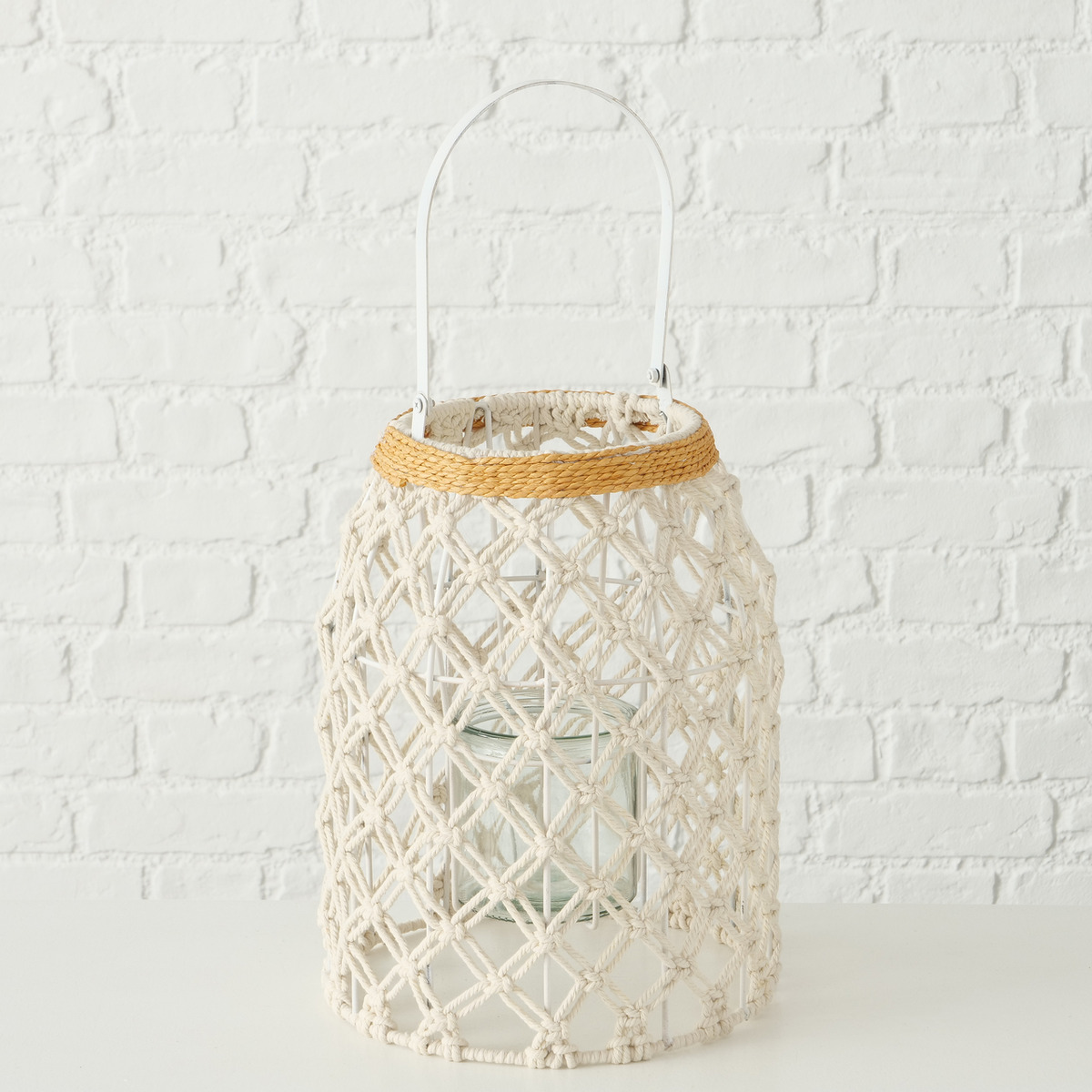 Boltze Windlicht 33cm SOFIYA in Cremeweiß, natur