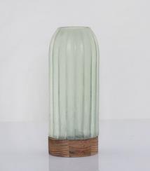 DPI Glasvase mit Untersetzer 30cm  in Glas durchgefärbt grün, Holz