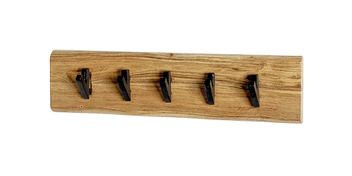 Haku Möbel Wandgarderobe  ca. B60 H15 T9 cm in Metall schwarz, Holz
