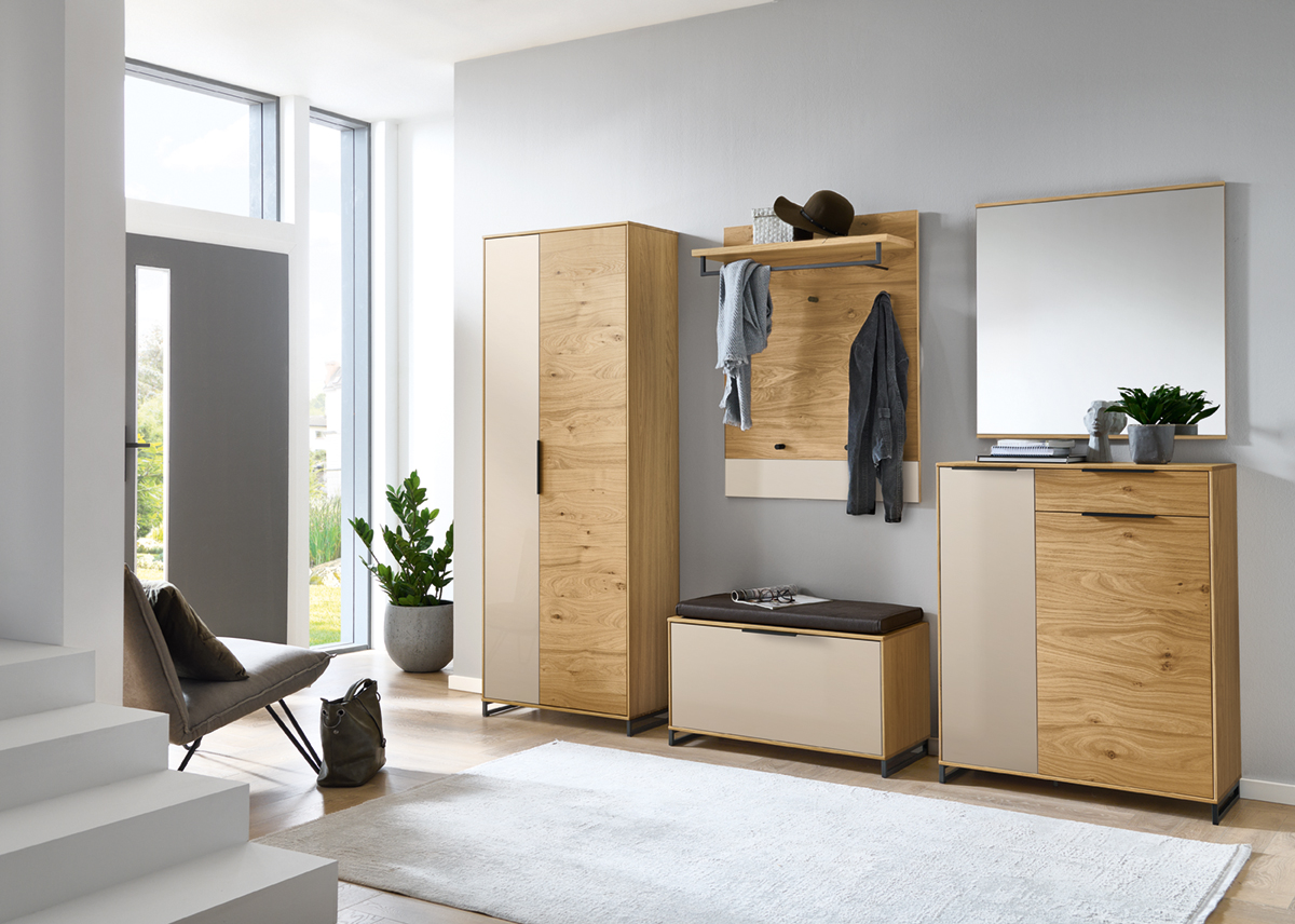 Voss Möbel Garderobenschrank LEONA B/H/T ca.86x47x40cm in Eiche bianco/Balkeneiche furn.